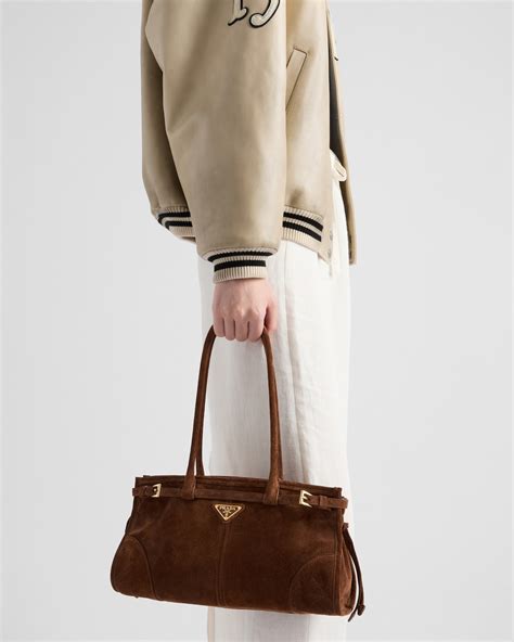 prada suide|Cocoa Brown Medium Suede Handbag .